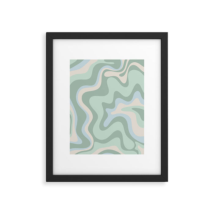 Retro Liquid Swirl Abstract Pattern Celadon Mint Green Baby Blue Beige  Framed Art Print Gallery Image 1