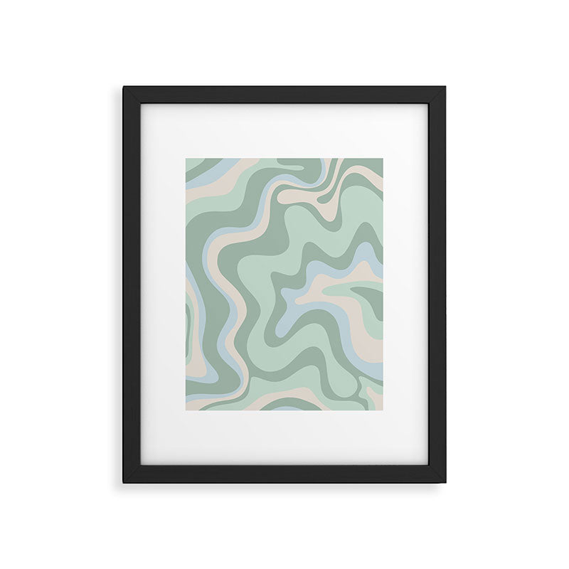 Retro Liquid Swirl Abstract Pattern Celadon Mint Green Baby Blue Beige  Framed Art Print Gallery Image 5