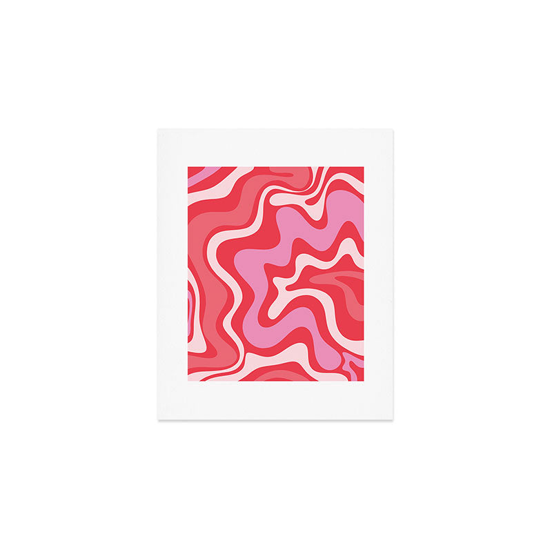 Retro Liquid Swirl Abstract Pattern Cherry Red Pink Art Print Gallery Image 1