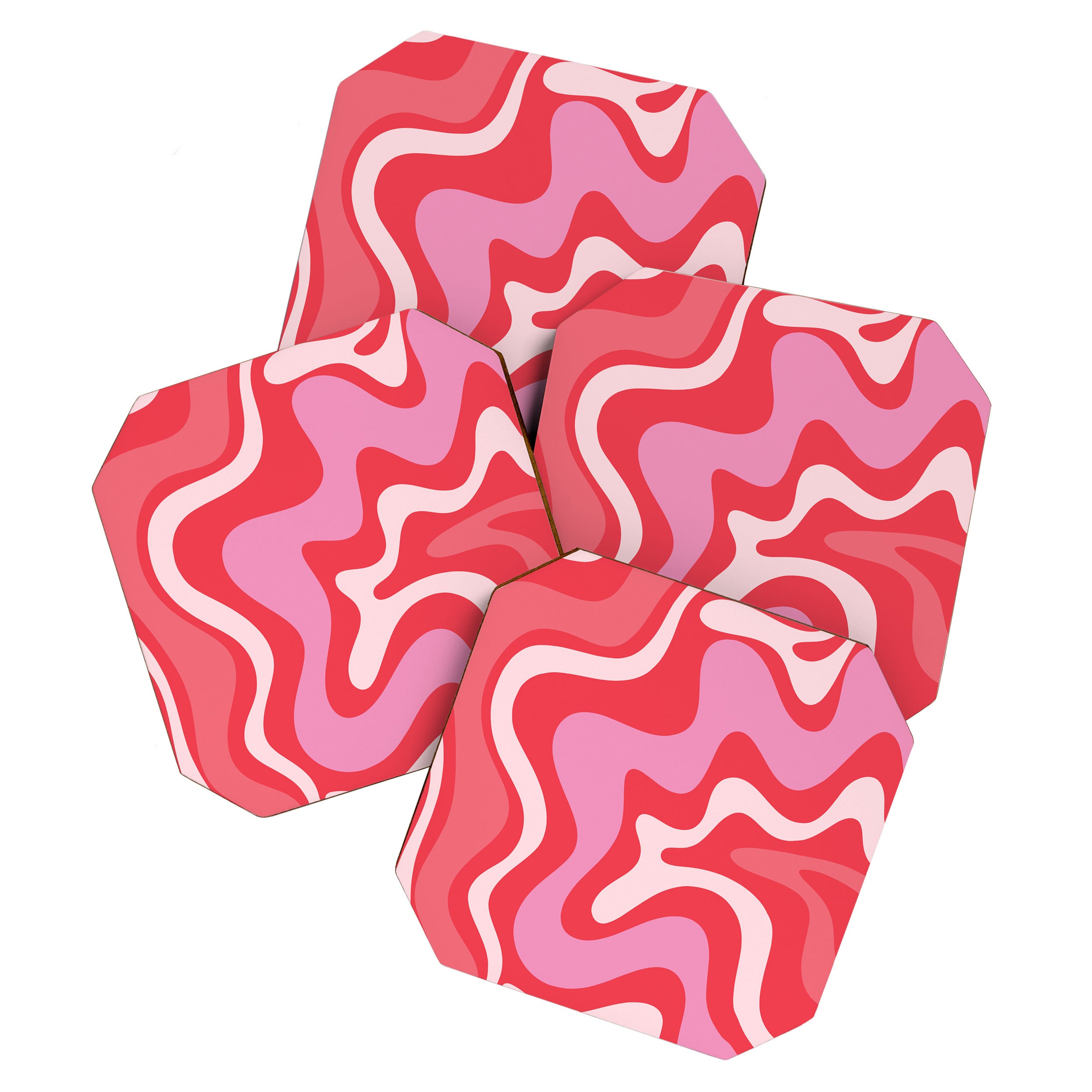 Retro Liquid Swirl Abstract Pattern Cherry Red Pink Coaster Gallery Image 1