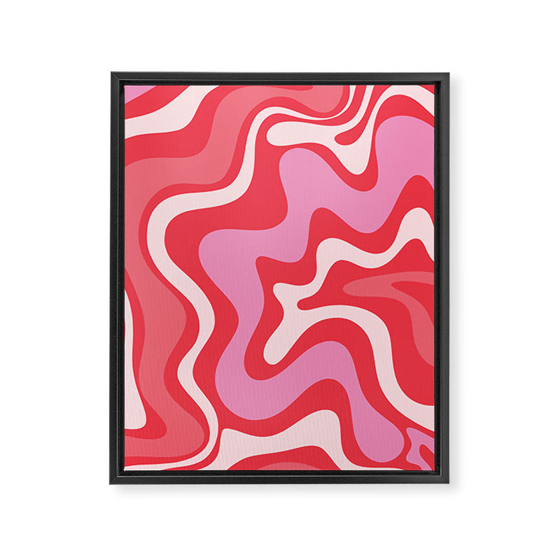 Retro Liquid Swirl Abstract Pattern Cherry Red Pink Framed Canvas Print Gallery Image 6