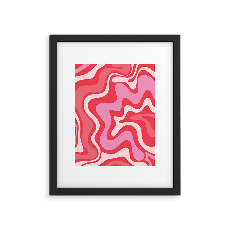 Retro Liquid Swirl Abstract Pattern Cherry Red Pink Framed Art Print Gallery Image 5