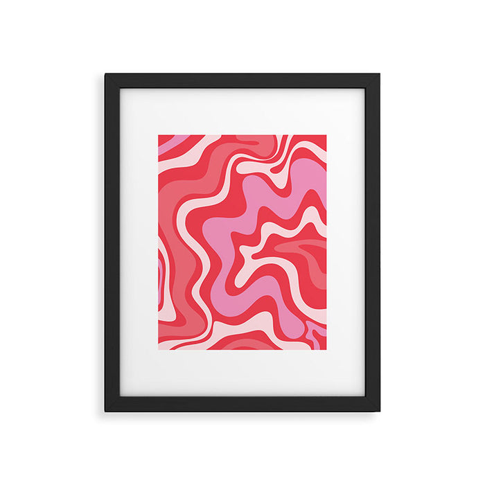 Retro Liquid Swirl Abstract Pattern Cherry Red Pink Framed Art Print Gallery Image 1