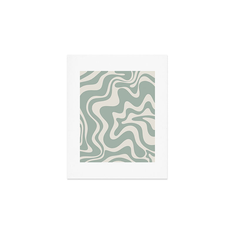 Retro Liquid Swirl Abstract Pattern Eucalyptus Sage Green Art Print Gallery Image 1