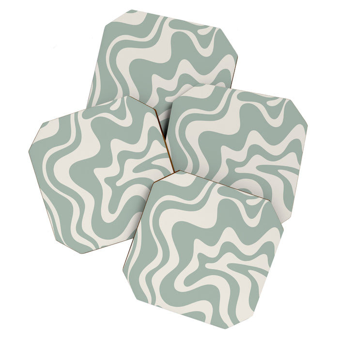Retro Liquid Swirl Abstract Pattern Eucalyptus Sage Green Coaster Gallery Image 1