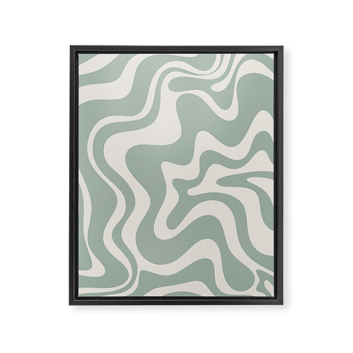 Retro Liquid Swirl Abstract Pattern Eucalyptus Sage Green Framed Canvas Print Gallery Image 1