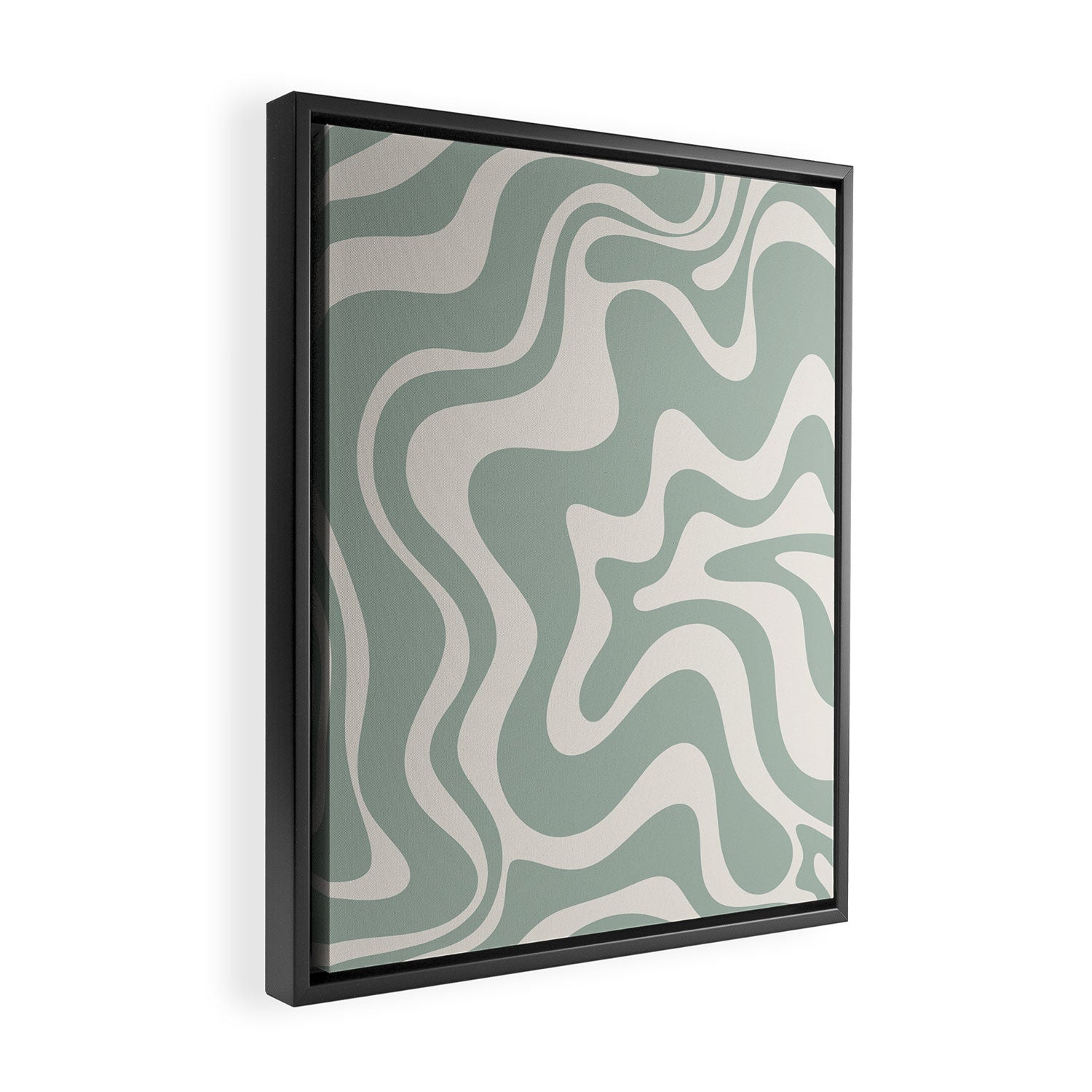 Retro Liquid Swirl Abstract Pattern Eucalyptus Sage Green Framed Canvas Print Gallery Image 2