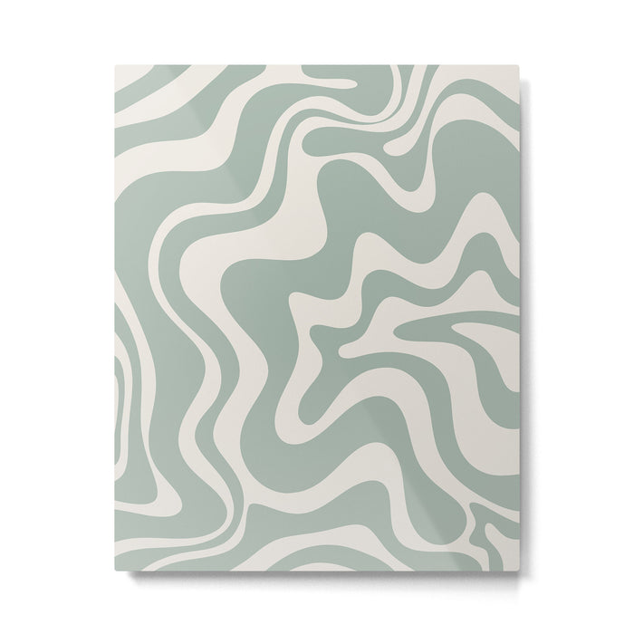 Retro Liquid Swirl Abstract Pattern Eucalyptus Sage Green Metal Print Gallery Image 1