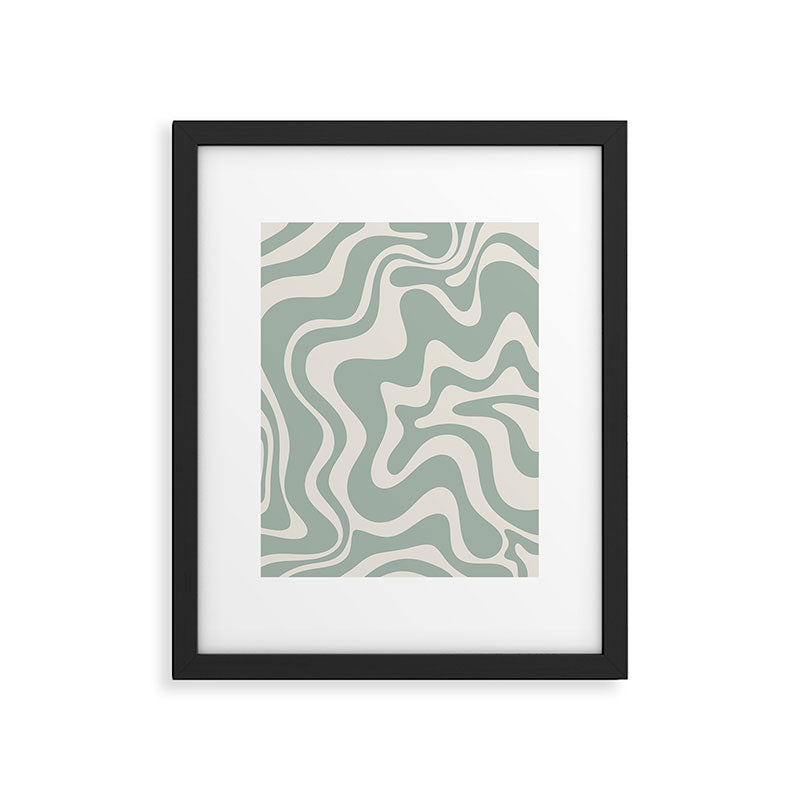 Retro Liquid Swirl Abstract Pattern Eucalyptus Sage Green Framed Art Print Gallery Image 5