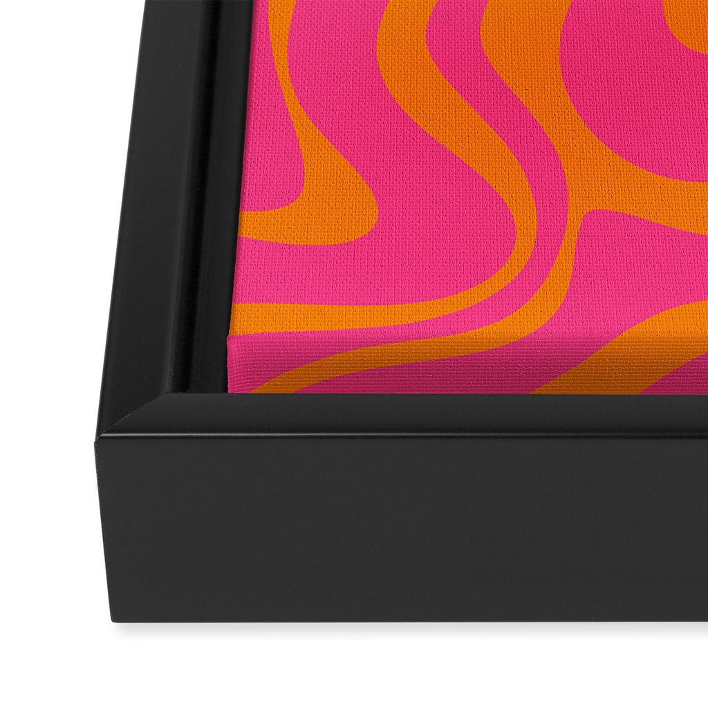 Retro Liquid Swirl Abstract Pattern Hot Pink & Orange Framed Canvas Print Gallery Image 3