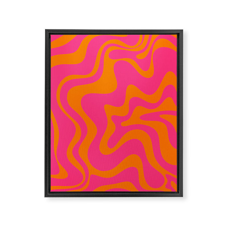 Retro Liquid Swirl Abstract Pattern Hot Pink & Orange Framed Canvas Print Gallery Image 6