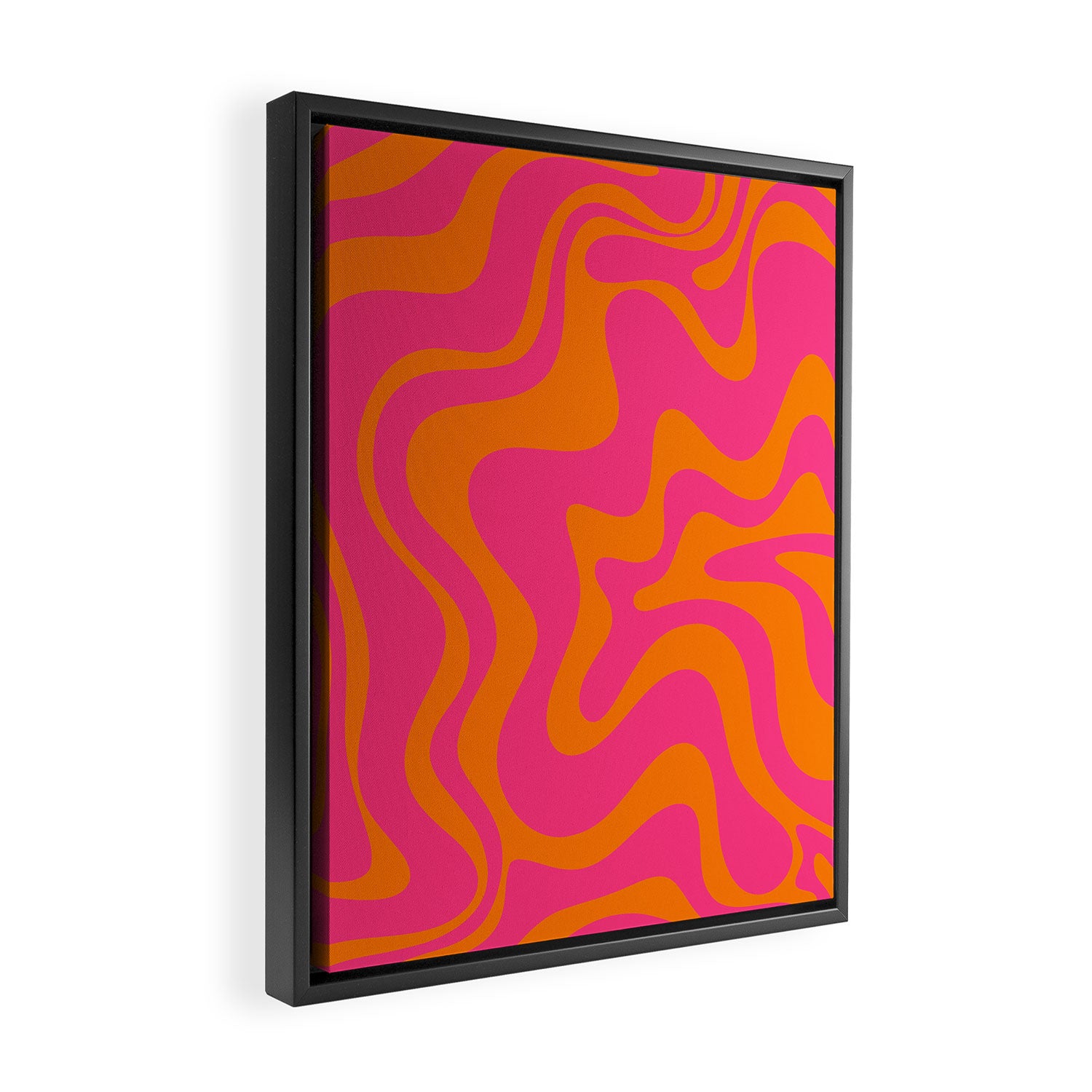 Retro Liquid Swirl Abstract Pattern Hot Pink & Orange Framed Canvas Print Gallery Image 2