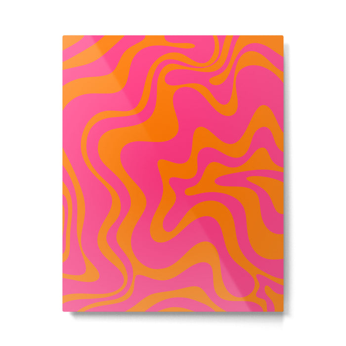 Retro Liquid Swirl Abstract Pattern Hot Pink & Orange Metal Print Gallery Image 1