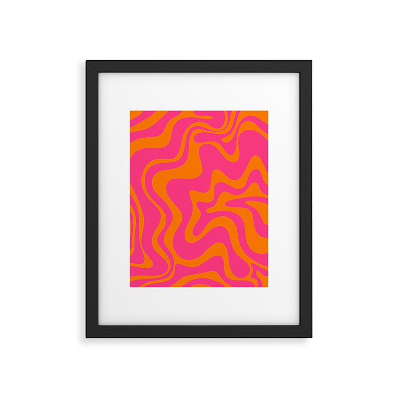 Retro Liquid Swirl Abstract Pattern Hot Pink & Orange Framed Art Print Gallery Image 5