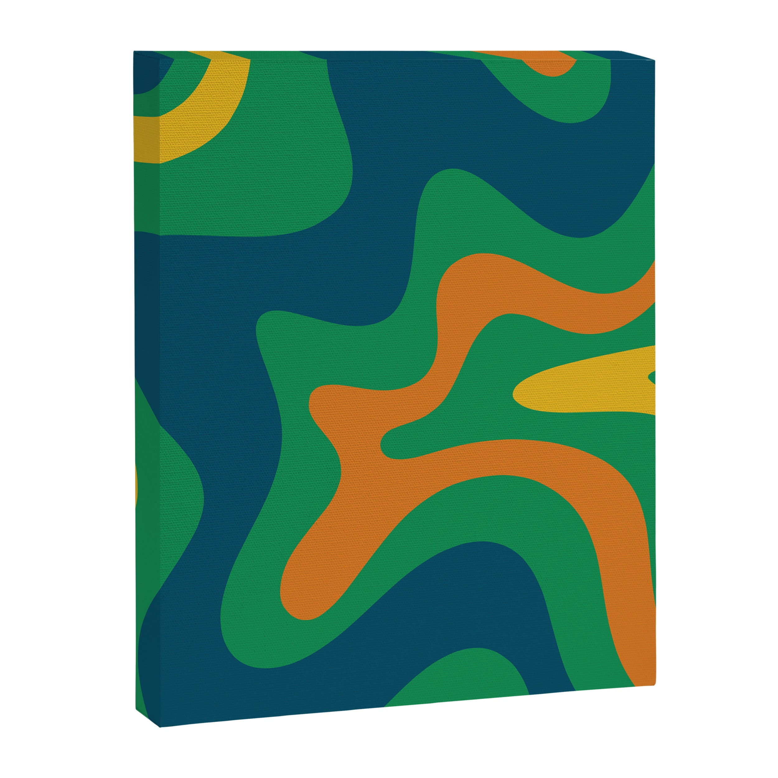 Retro Liquid Swirl Abstract Pattern in 70s Green, Blue, Orange, Yellow Canvas Print Gallery Image 8