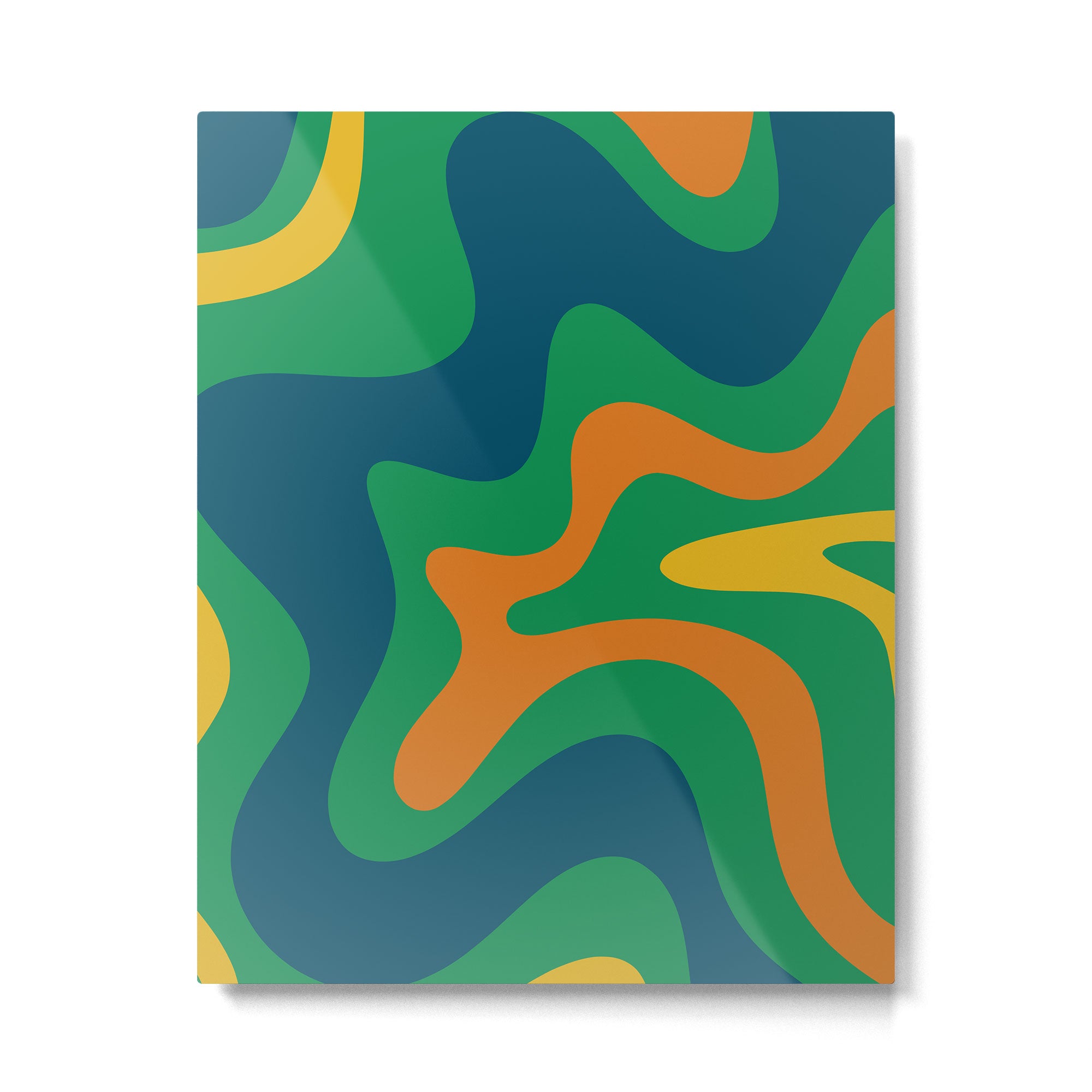 Retro Liquid Swirl Abstract Pattern in 70s Green, Blue, Orange, Yellow Metal Print Gallery Image 6