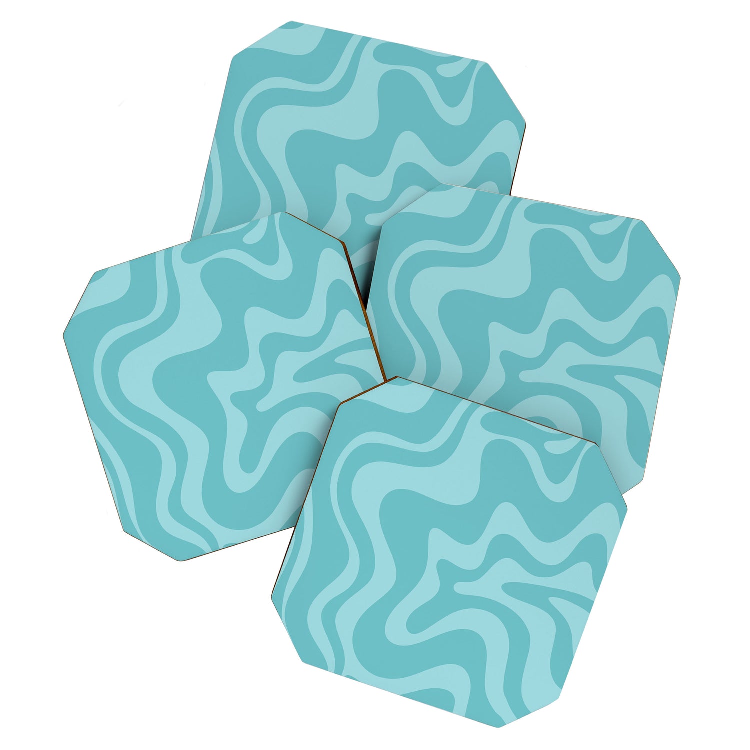 Retro Liquid Swirl Abstract Pattern in Aqua Teal Coaster Gallery Image 1