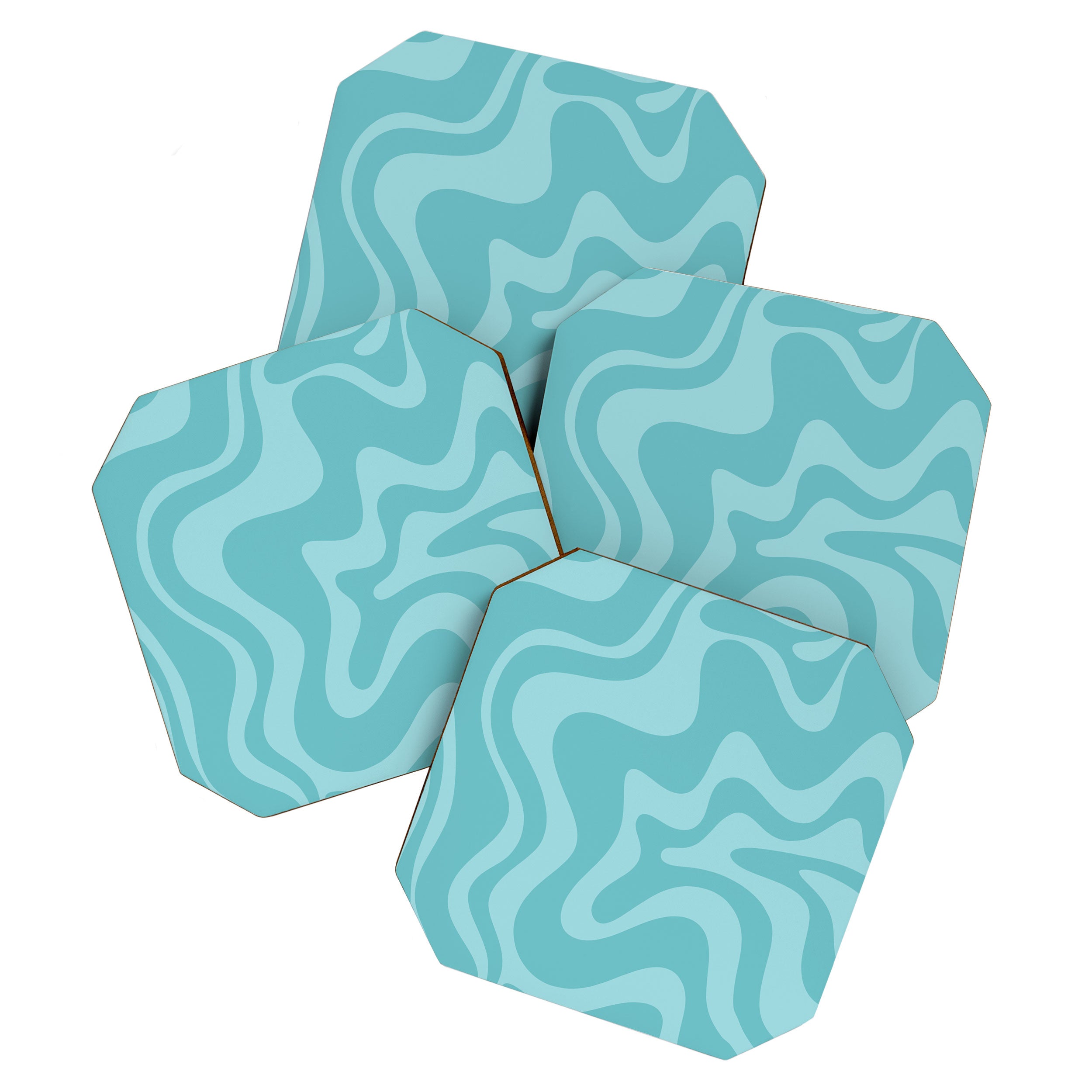 Retro Liquid Swirl Abstract Pattern in Aqua Teal Coaster Gallery Image 1