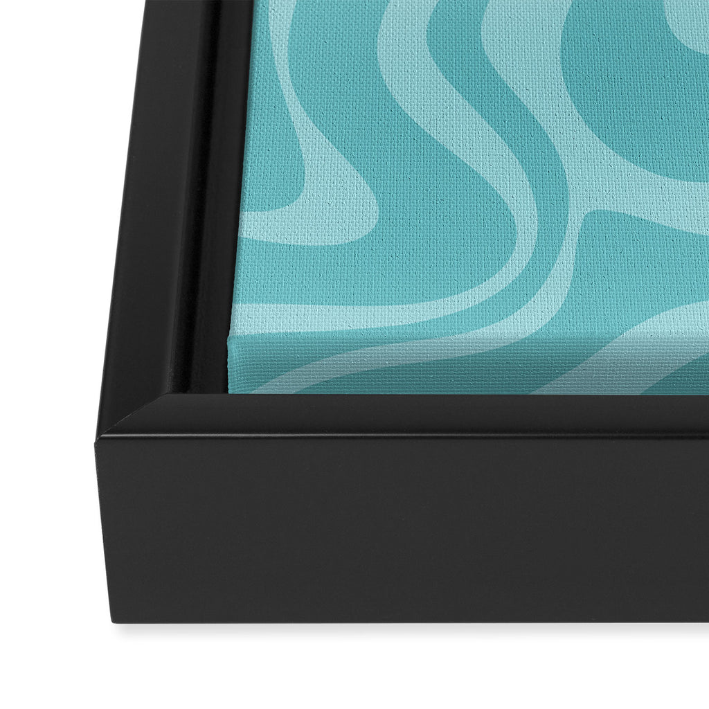 Retro Liquid Swirl Abstract Pattern in Aqua Teal Framed Canvas Print Gallery Image 3