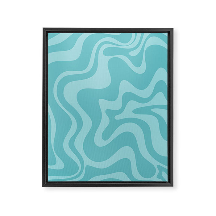 Retro Liquid Swirl Abstract Pattern in Aqua Teal Framed Canvas Print Gallery Image 1
