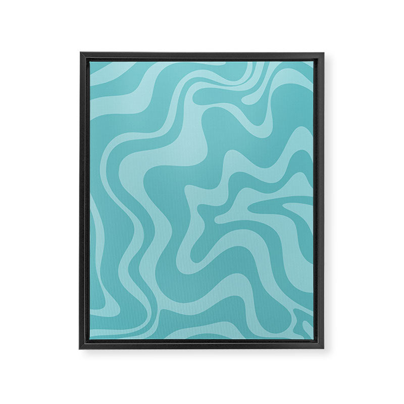 Retro Liquid Swirl Abstract Pattern in Aqua Teal Framed Canvas Print Gallery Image 6