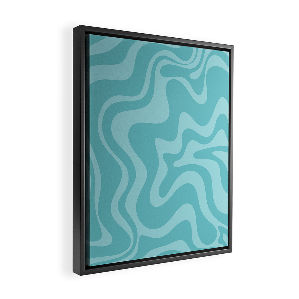 Retro Liquid Swirl Abstract Pattern in Aqua Teal Framed Canvas Print Gallery Image 2