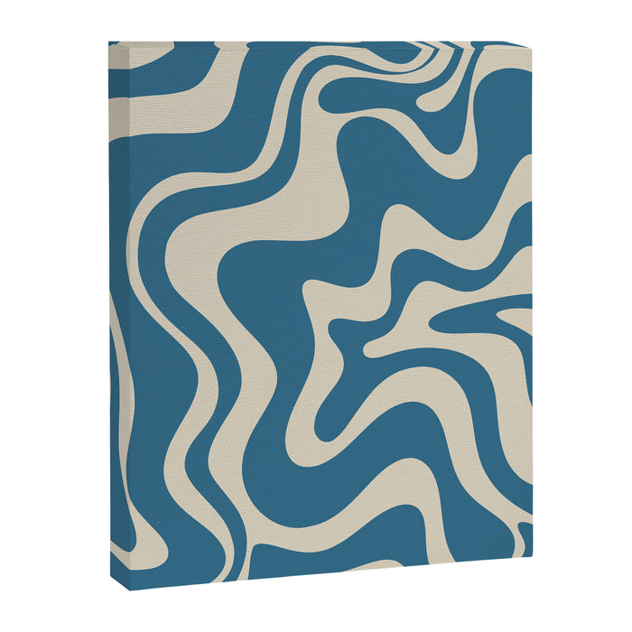 Retro Liquid Swirl Abstract Pattern in Beige and Boho Blue Canvas Print Gallery Image 1