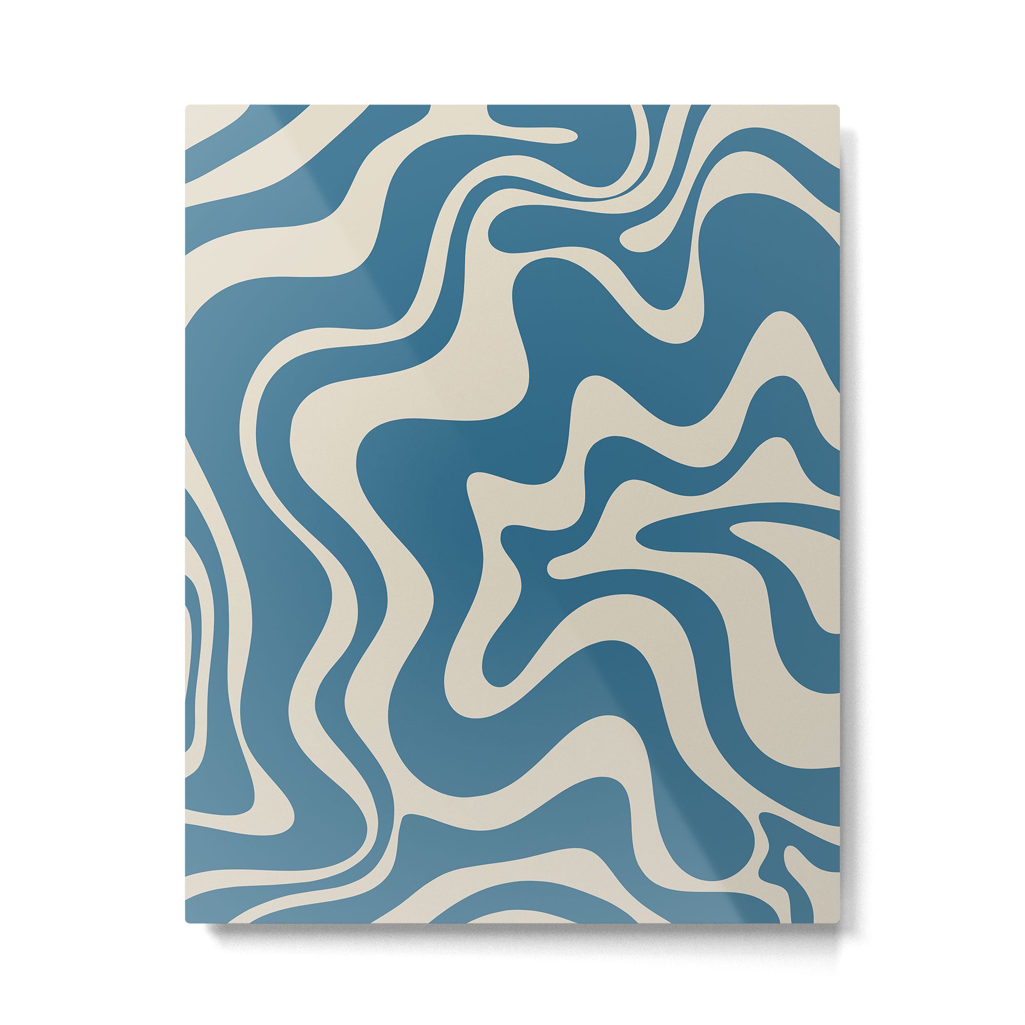 Retro Liquid Swirl Abstract Pattern in Beige and Boho Blue Metal Print Gallery Image 4