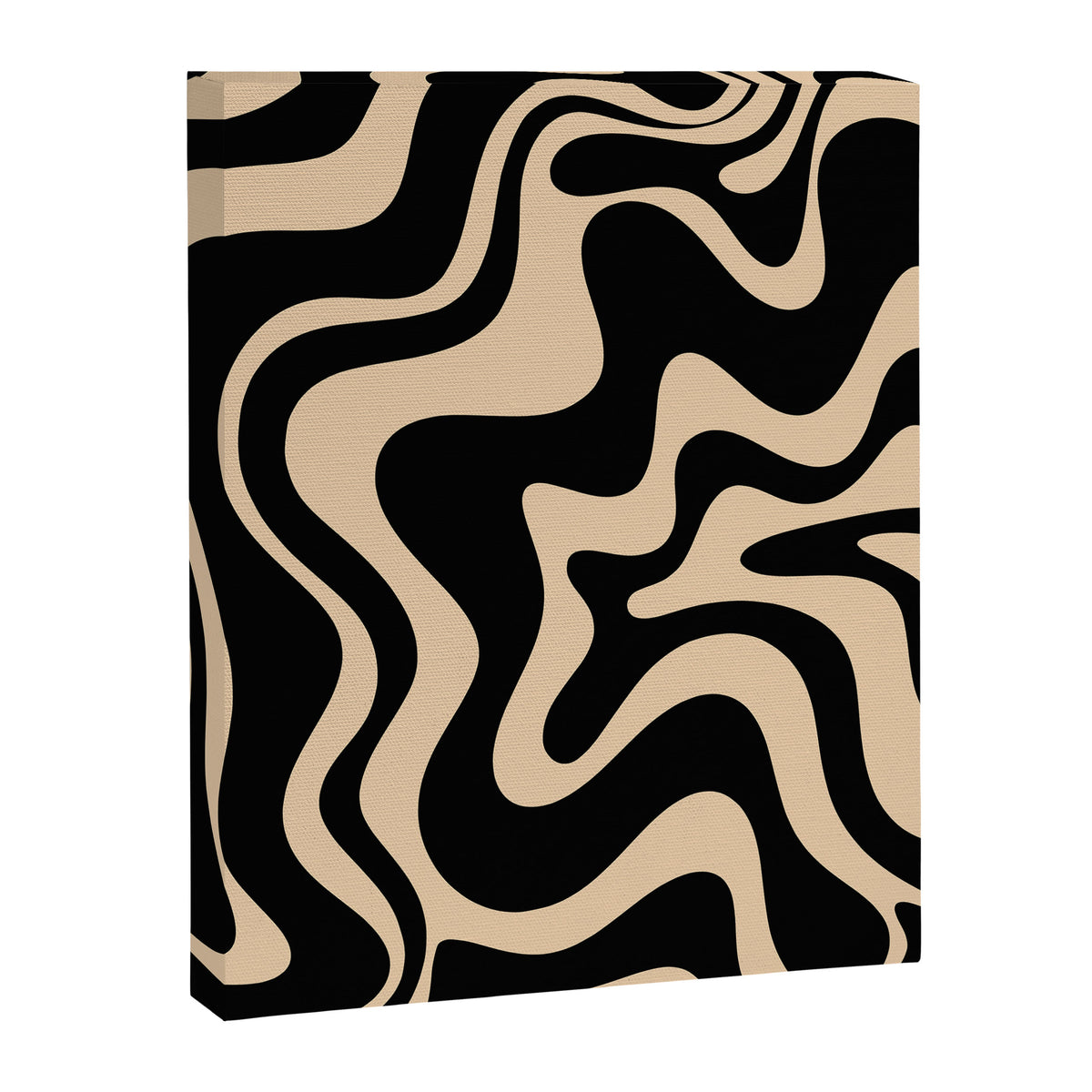 Retro Liquid Swirl Abstract Pattern in Black and Camel Canvas Print Gallery Image 6