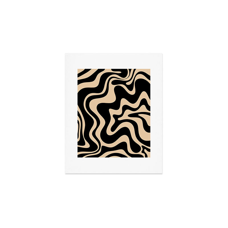 Retro Liquid Swirl Abstract Pattern in Black and Camel Art Print Gallery Image 1