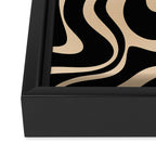 Retro Liquid Swirl Abstract Pattern in Black and Camel Framed Canvas Print Gallery Image 3