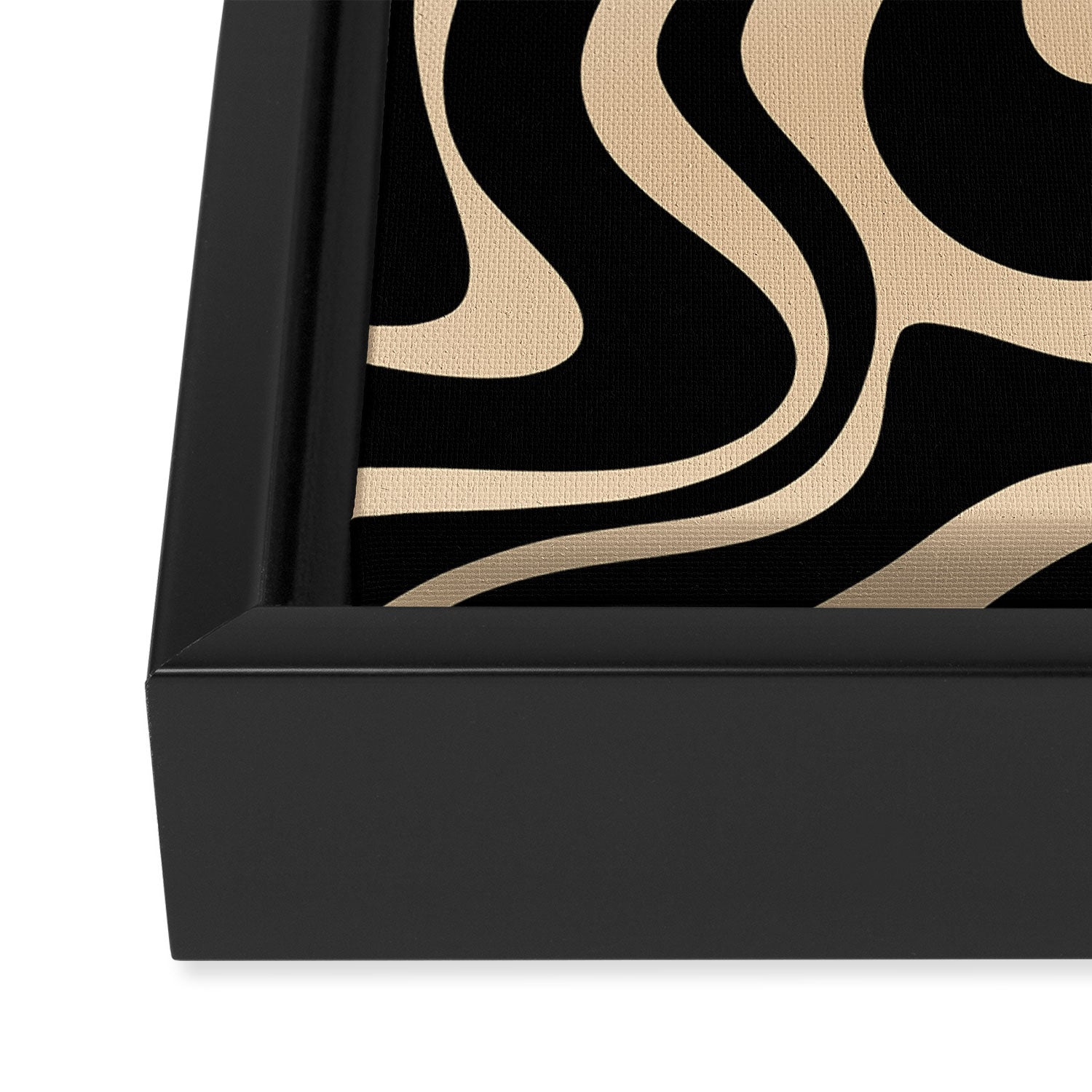 Retro Liquid Swirl Abstract Pattern in Black and Camel Framed Canvas Print Gallery Image 3