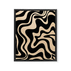 Retro Liquid Swirl Abstract Pattern in Black and Camel Framed Canvas Print Gallery Image 6
