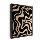 Retro Liquid Swirl Abstract Pattern in Black and Camel Framed Canvas Print Gallery Image 2