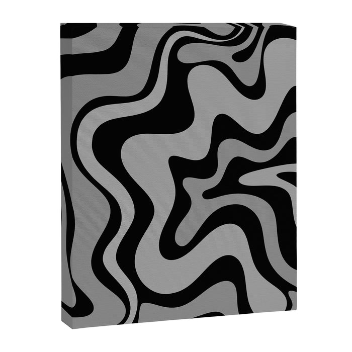 Retro Liquid Swirl Abstract Pattern in Black and Gray Canvas Print Gallery Image 1