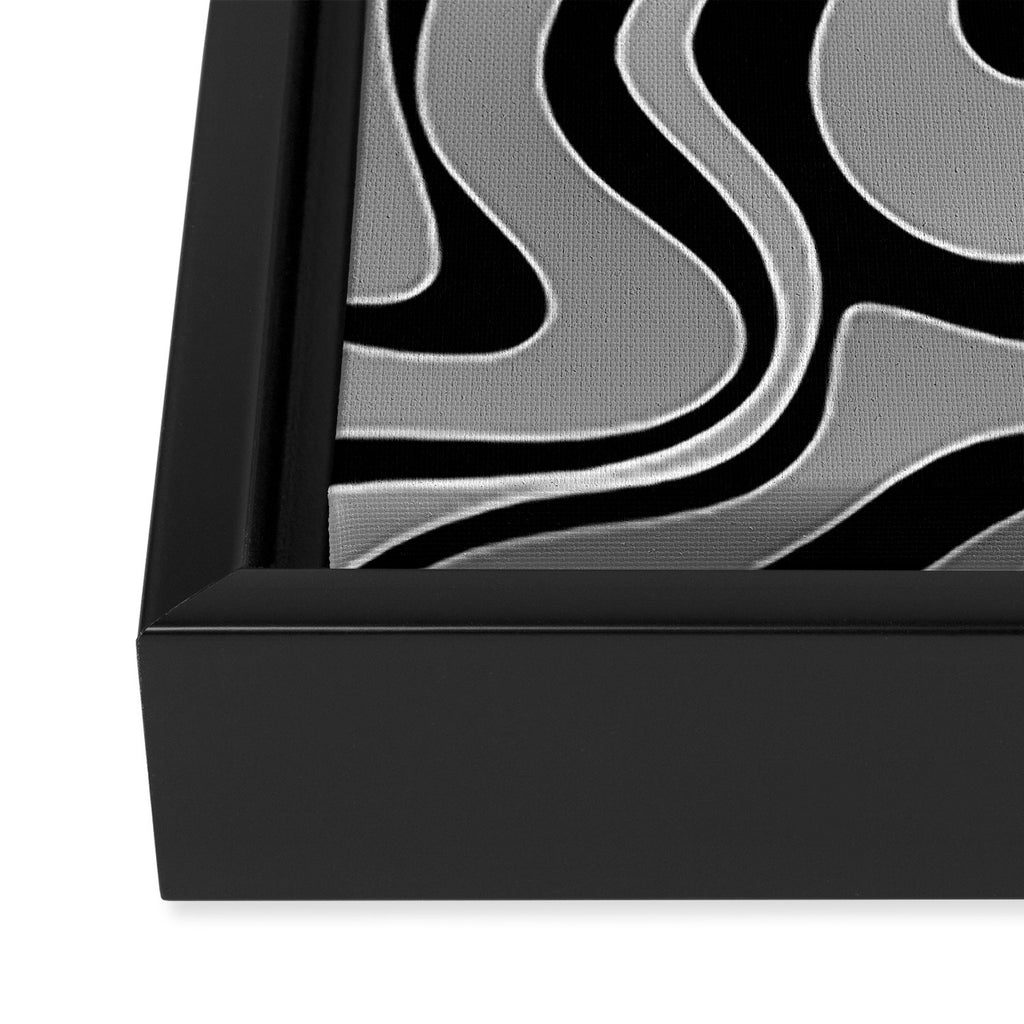 Retro Liquid Swirl Abstract Pattern in Black and Gray Framed Canvas Print Gallery Image 3