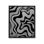 Retro Liquid Swirl Abstract Pattern in Black and Gray Framed Canvas Print Gallery Image 6