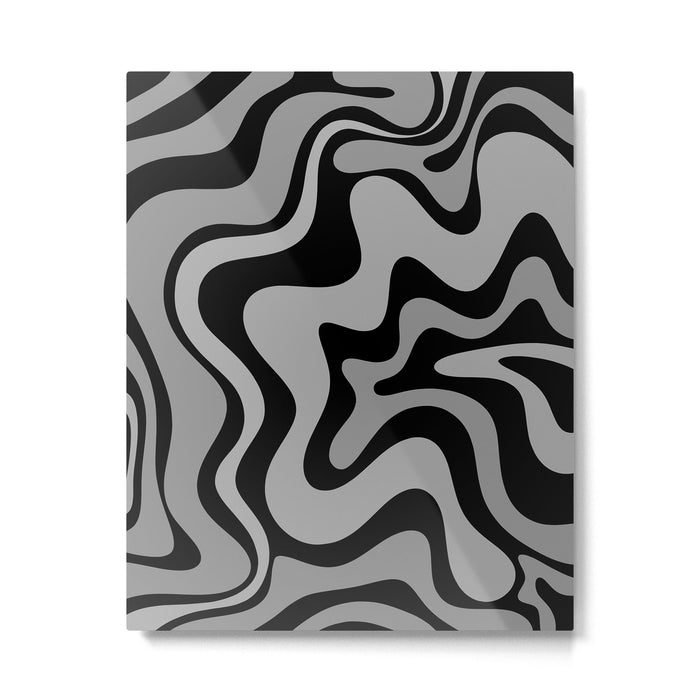 Retro Liquid Swirl Abstract Pattern in Black and Gray Metal Print Gallery Image 1