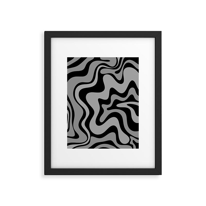 Retro Liquid Swirl Abstract Pattern in Black and Gray Framed Art Print Gallery Image 5