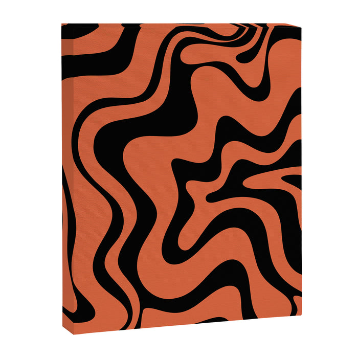 Retro Liquid Swirl Abstract Pattern in Black and Orange Canvas Print Gallery Image 1