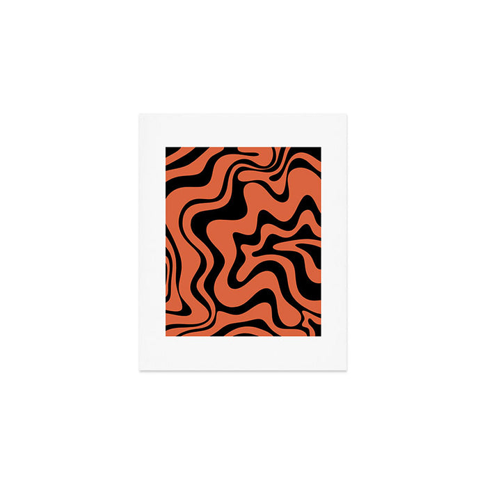 Retro Liquid Swirl Abstract Pattern in Black and Orange Art Print Gallery Image 1