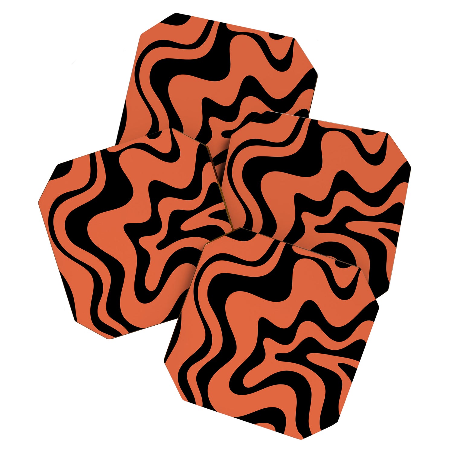 Retro Liquid Swirl Abstract Pattern in Black and Orange Coaster Gallery Image 1