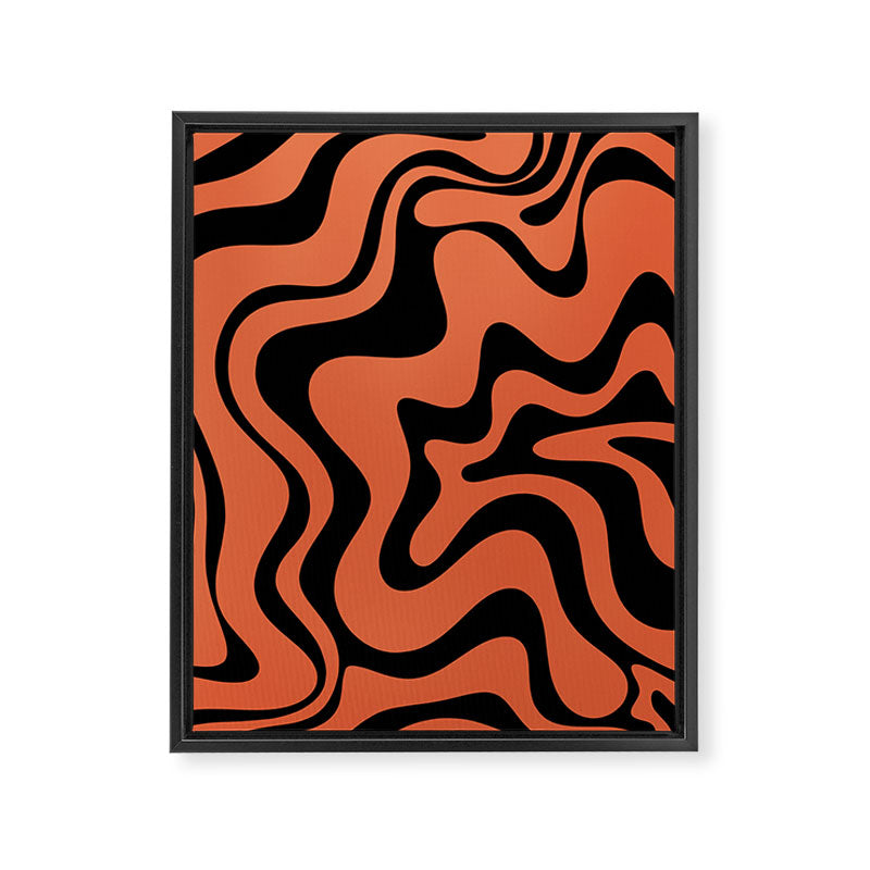 Retro Liquid Swirl Abstract Pattern in Black and Orange Framed Canvas Print Gallery Image 6