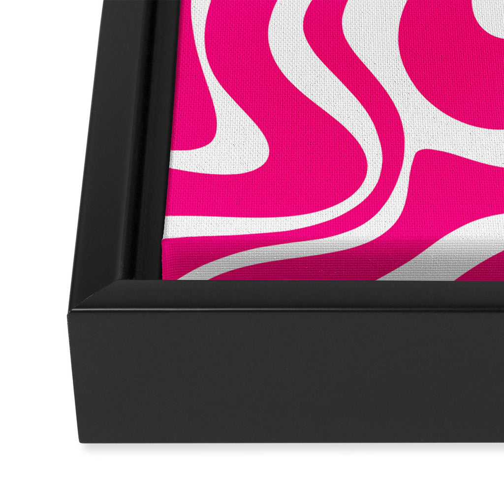Retro Liquid Swirl Abstract Pattern in Bright Hot Pink Framed Canvas Print Gallery Image 3