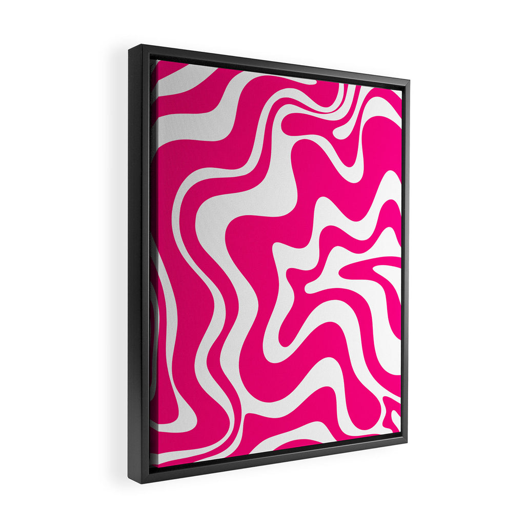 Retro Liquid Swirl Abstract Pattern in Bright Hot Pink Framed Canvas Print Gallery Image 2