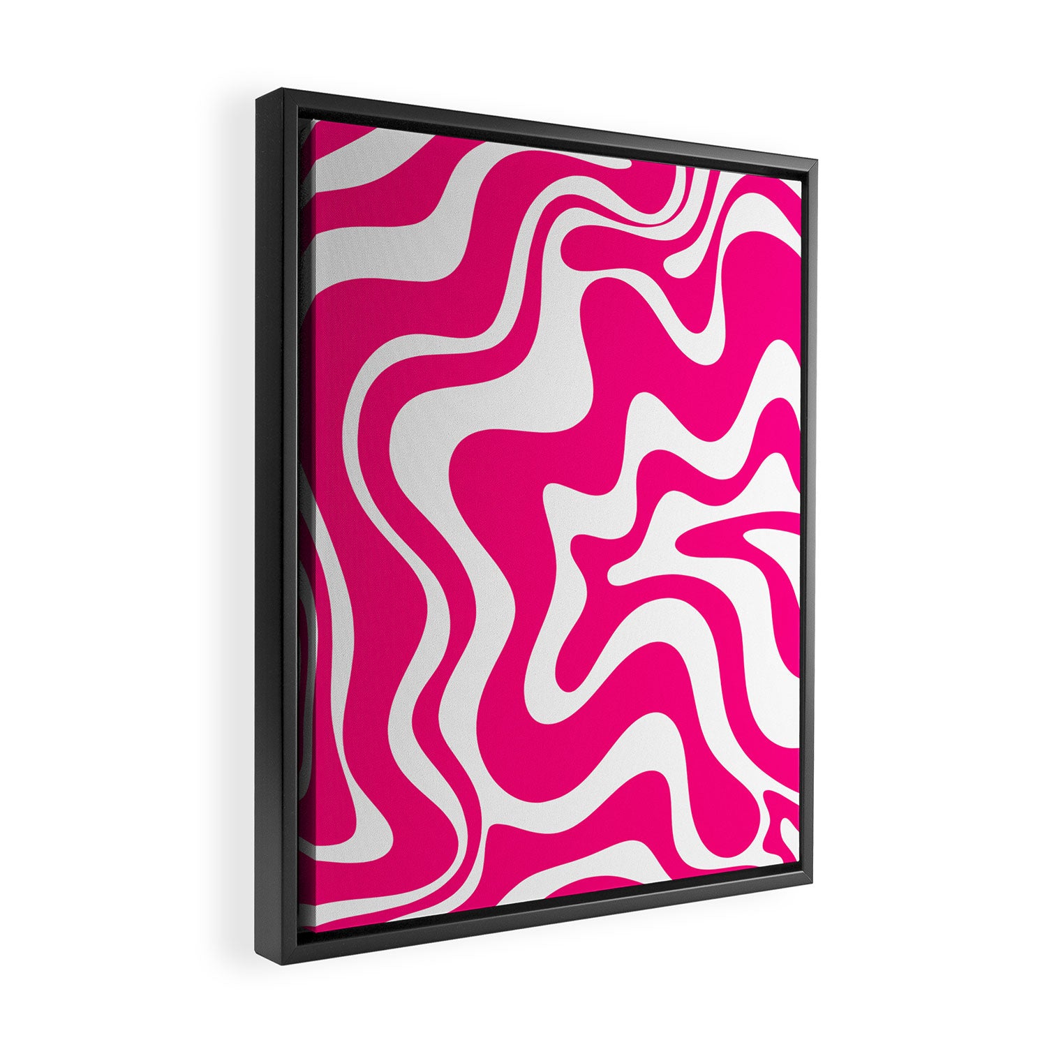 Retro Liquid Swirl Abstract Pattern in Bright Hot Pink Framed Canvas Print Gallery Image 2