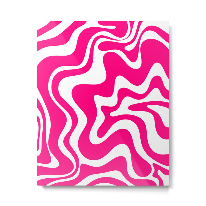 Retro Liquid Swirl Abstract Pattern in Bright Hot Pink Metal Print Gallery Image 1