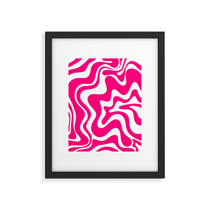 Retro Liquid Swirl Abstract Pattern in Bright Hot Pink Framed Art Print Gallery Image 5