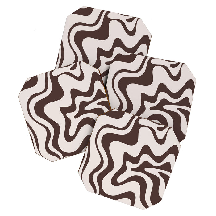 Retro Liquid Swirl Abstract Pattern in Brown Coaster Gallery Image 1