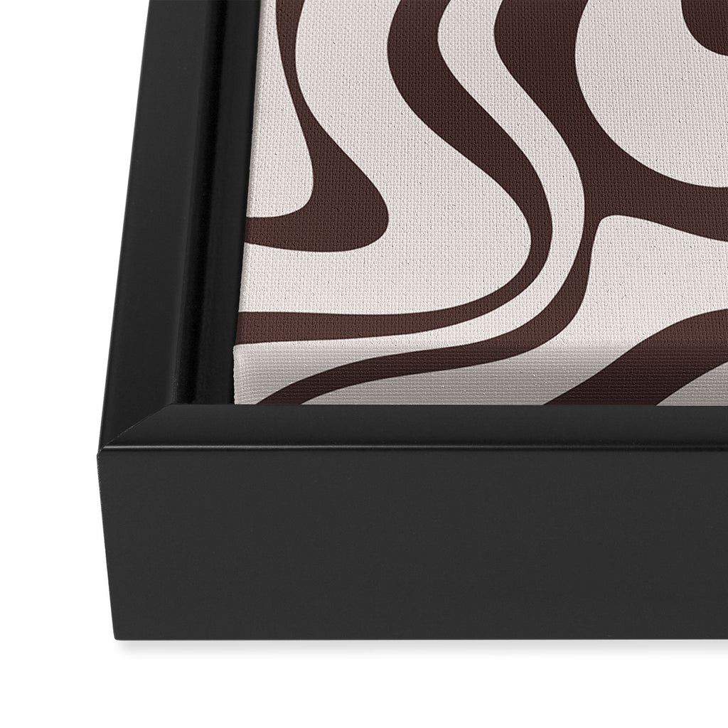 Retro Liquid Swirl Abstract Pattern in Brown Framed Canvas Print Gallery Image 3